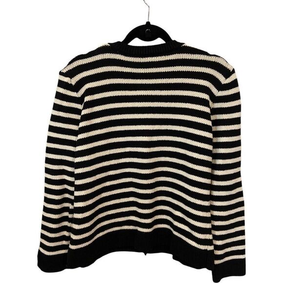 Zara Womens Cardigan Sweater Size L Black White Striped Gold Button 3991/124 NWT - Picture 4 of 9